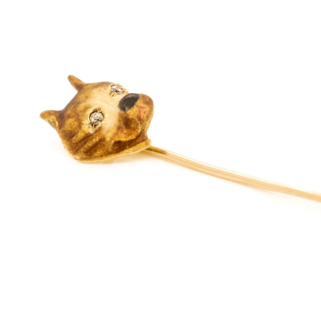 Antique Art Deco 10k Gold, Diamond, and Enamel Bulldog Stick Pin For Sale 9