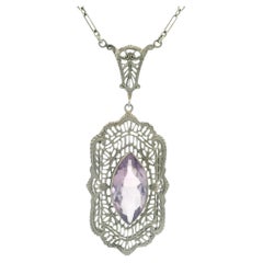 Collana con ciondolo in filigrana di ametista in oro 10k Art Deco antico