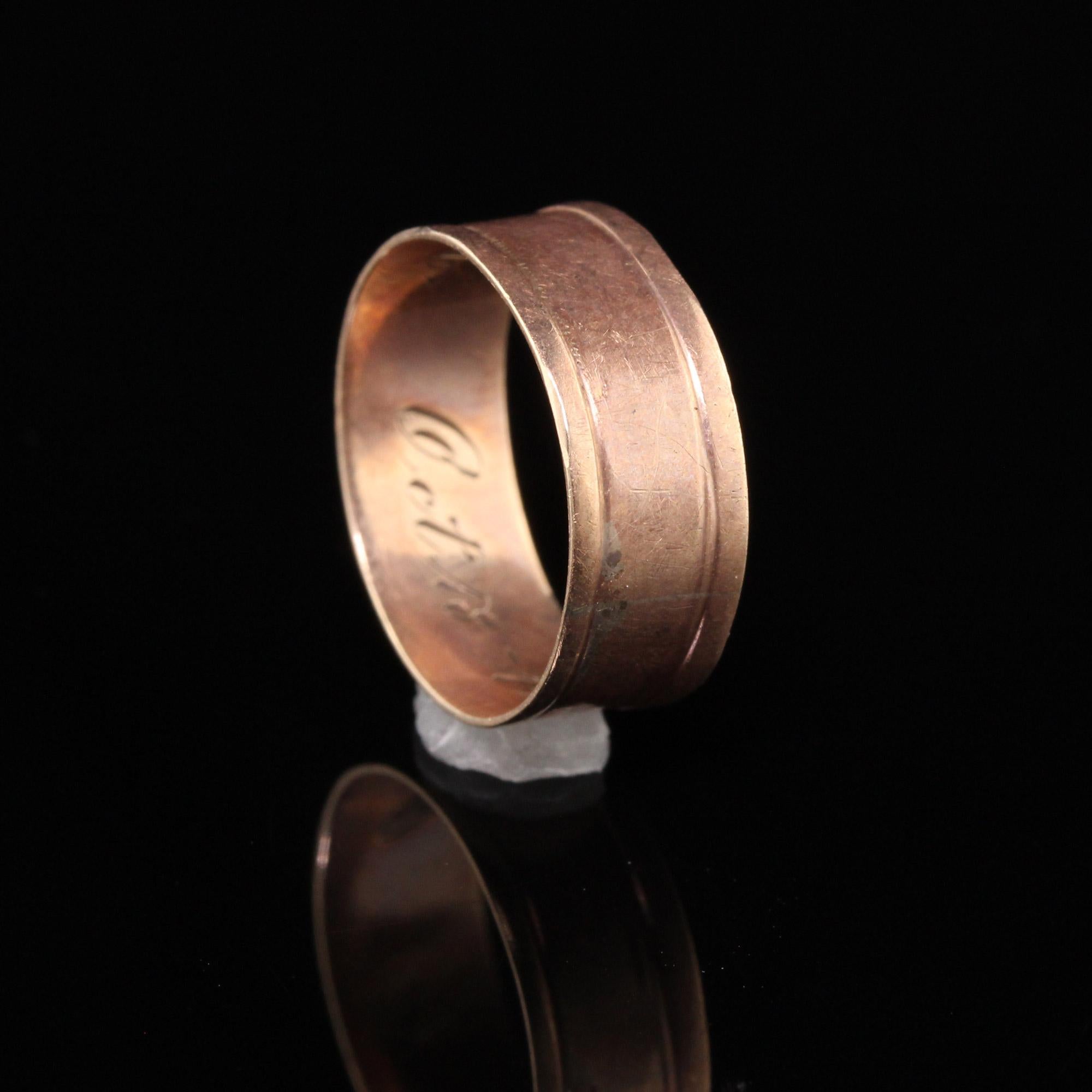 Antique Art Deco 10K Rose Gold Engraved Wedding Band - Size 3 1/4 In Fair Condition For Sale In Great Neck, NY