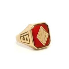 Antique Art Deco 10k Rosy Yellow Gold Carnelian Initial 1925 Date Ring