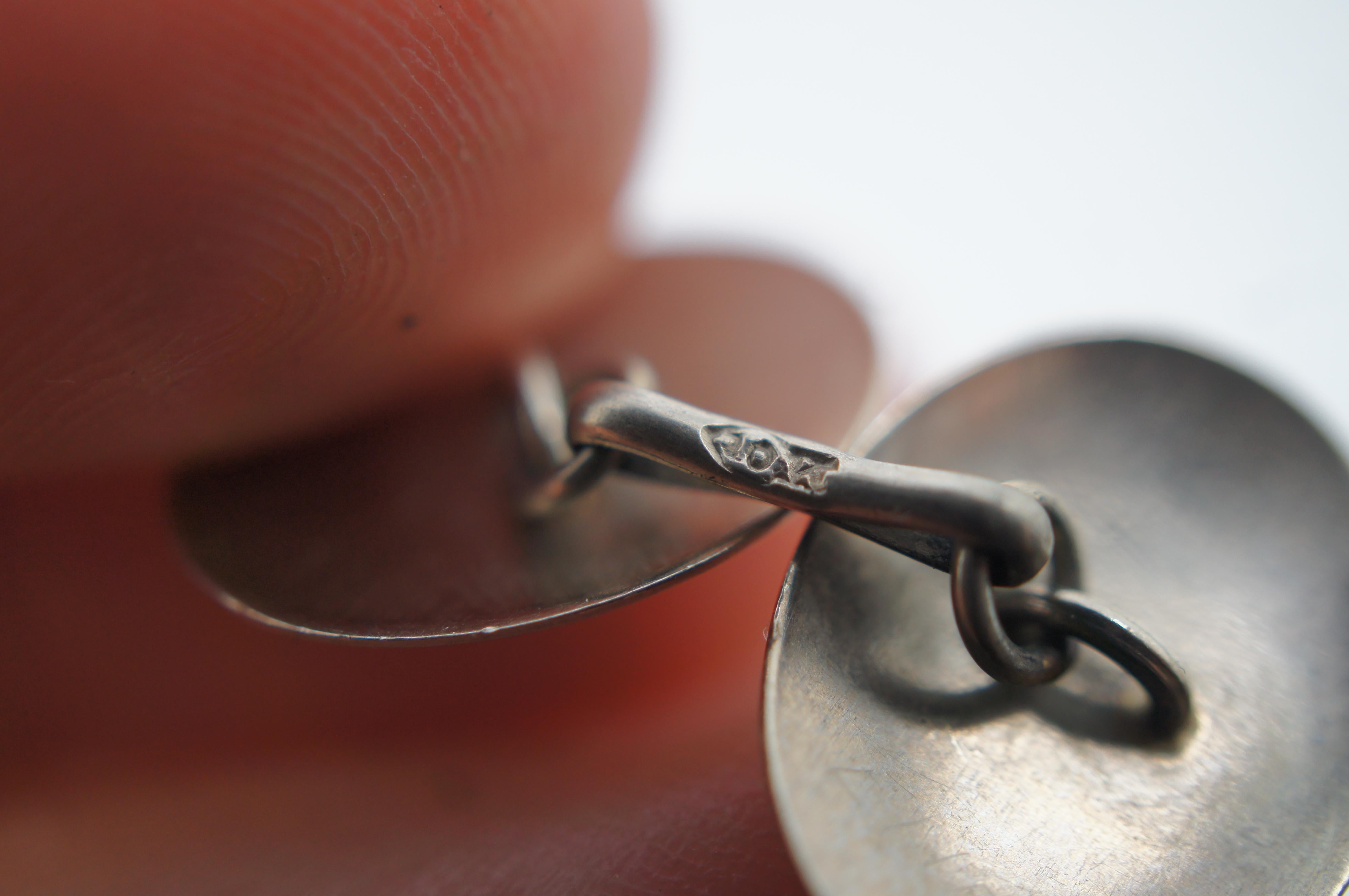 20th Century Antique Art Deco 10K White Gold Oval Chain Cufflinks 4g For Sale