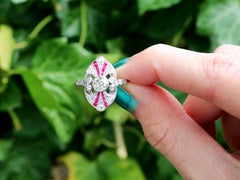 Antique Art Deco 1.10 Carat Diamond and Ruby Platinum Cocktail Ring