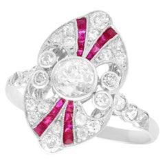 Antique Art Deco 1.10 Carat Diamond and Ruby Platinum Dress Ring