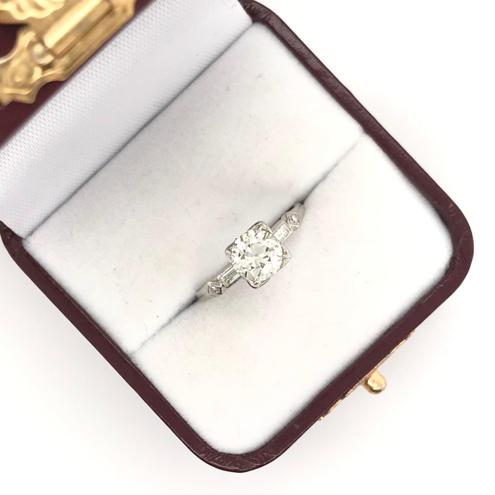Antique Art Deco 1.12 Carat Diamond Platinum Solitaire Engagement Ring 5