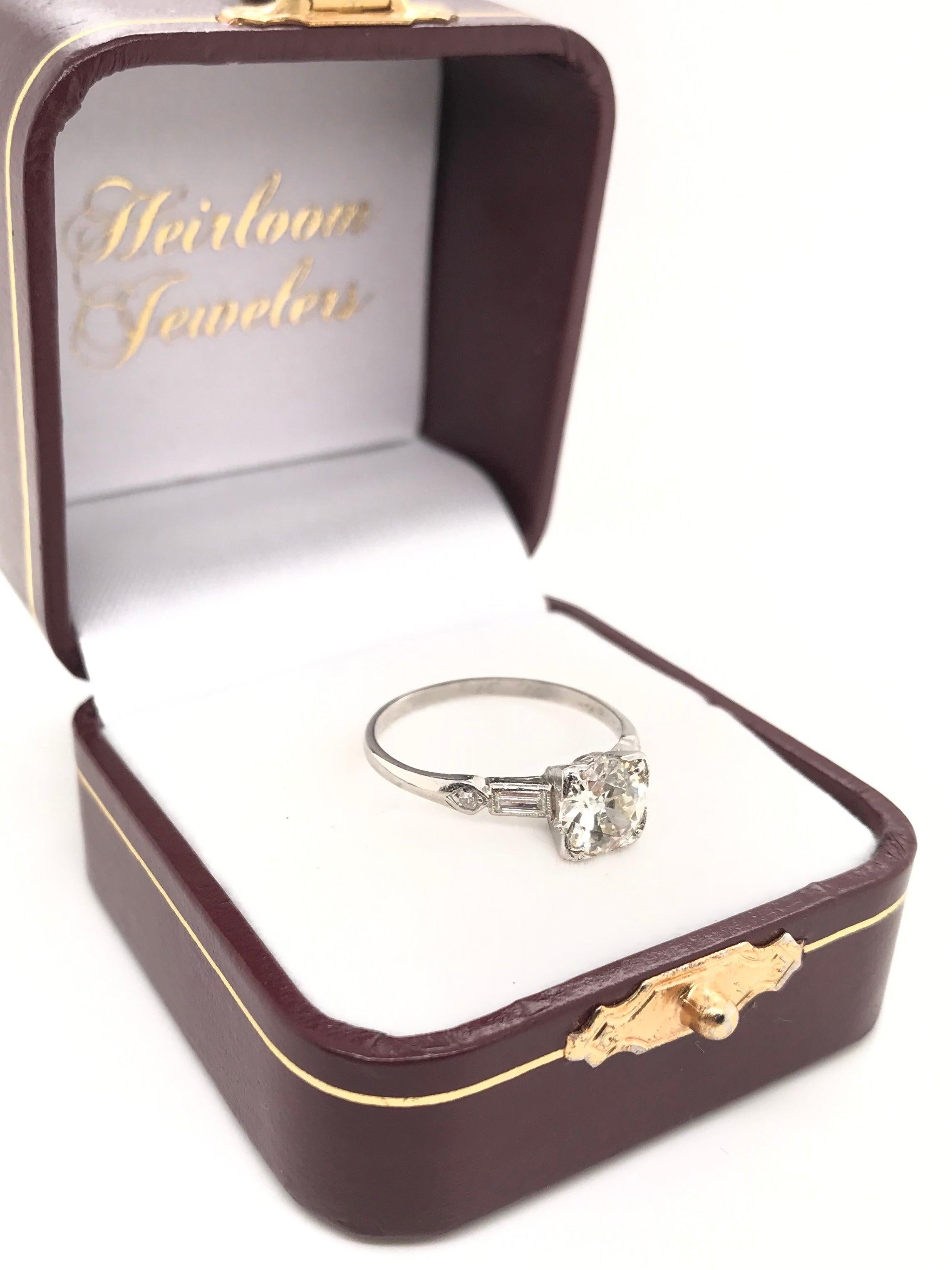 Antique Art Deco 1.12 Carat Diamond Platinum Solitaire Engagement Ring 10