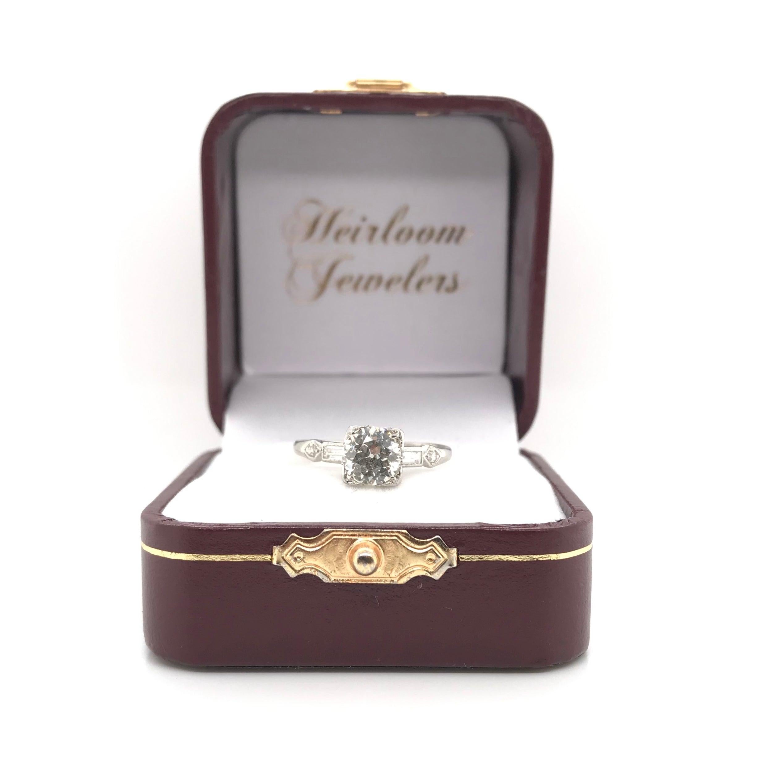 Antique Art Deco 1.12 Carat Diamond Platinum Solitaire Engagement Ring 12