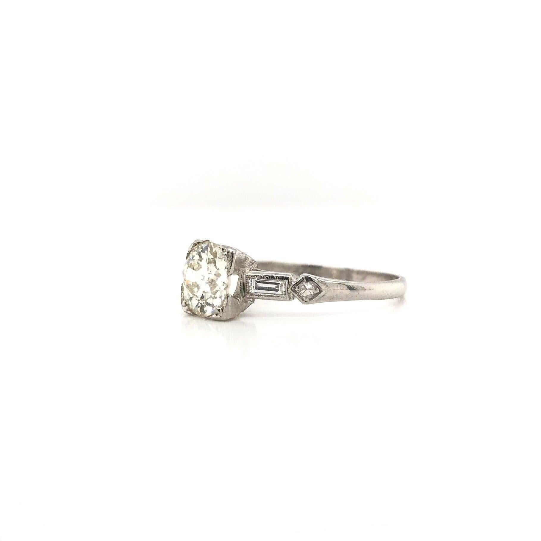 Old European Cut Antique Art Deco 1.12 Carat Diamond Platinum Solitaire Engagement Ring