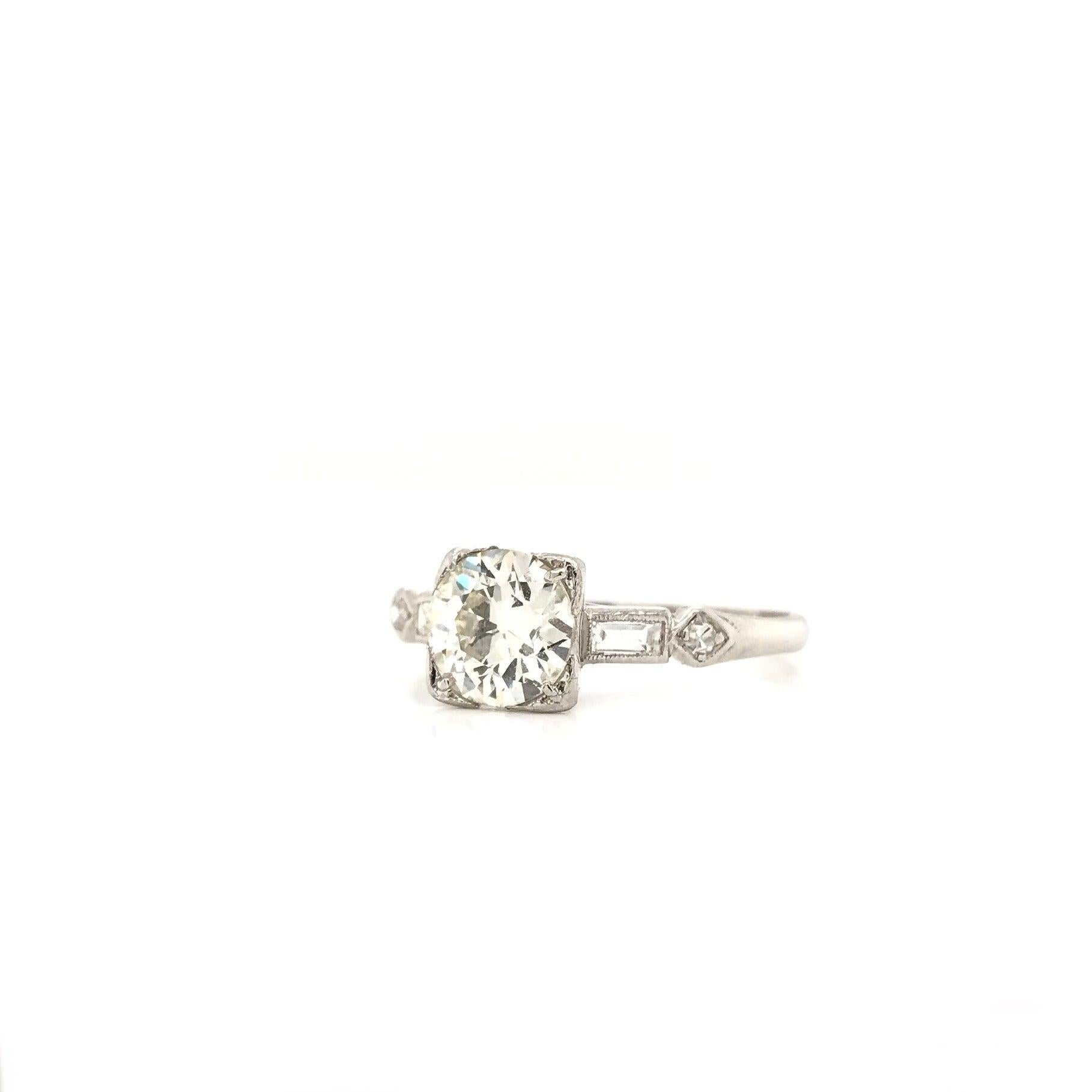 Antique Art Deco 1.12 Carat Diamond Platinum Solitaire Engagement Ring 1