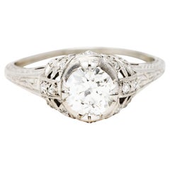 Antique Art Deco 1.15 Carats Diamond Platinum Laurel Engagement Ring