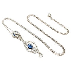 Retro Art Deco 1.15ctw Sapphire & Diamond Necklace In White Gold