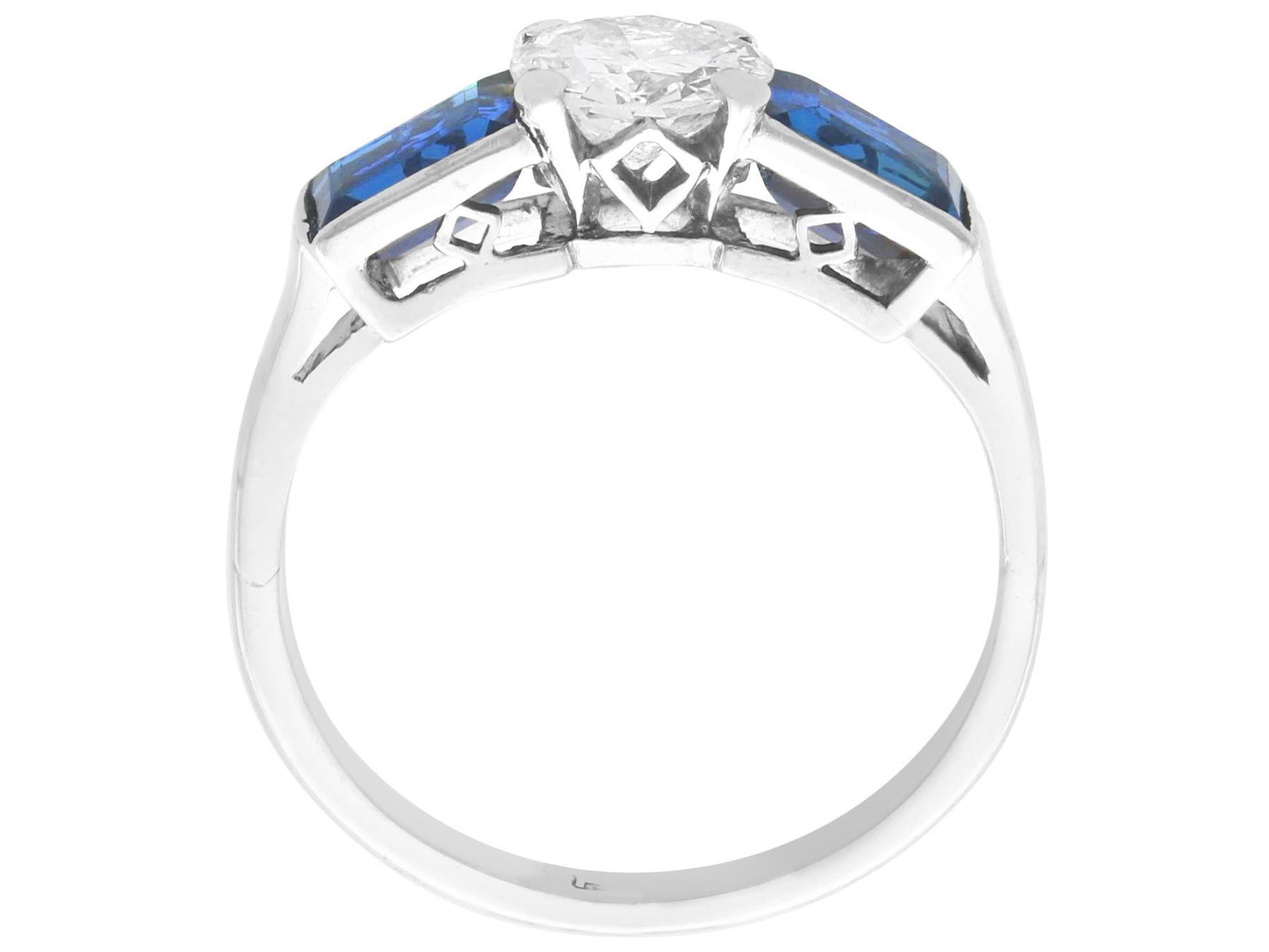 Women's or Men's Antique Art Deco 1.16 Carat Sapphire and 0.76 Carat Diamond Platinum Dress Ring