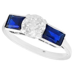 Antique Art Deco 1.16 Carat Sapphire and 0.76 Carat Diamond Platinum Dress Ring