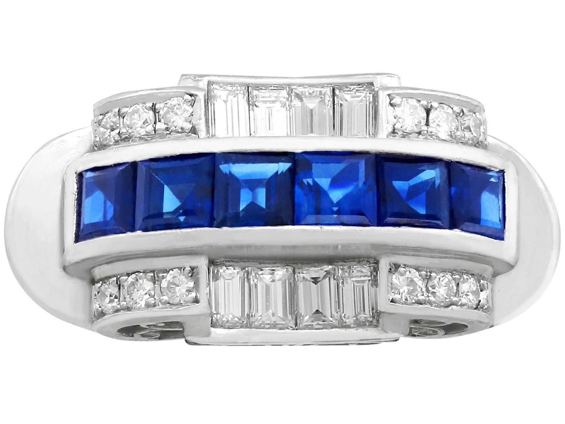 Antique Art Deco 1.20ct Sapphire and 0.96ct Diamond Platinum Dress Ring In Excellent Condition For Sale In Jesmond, Newcastle Upon Tyne