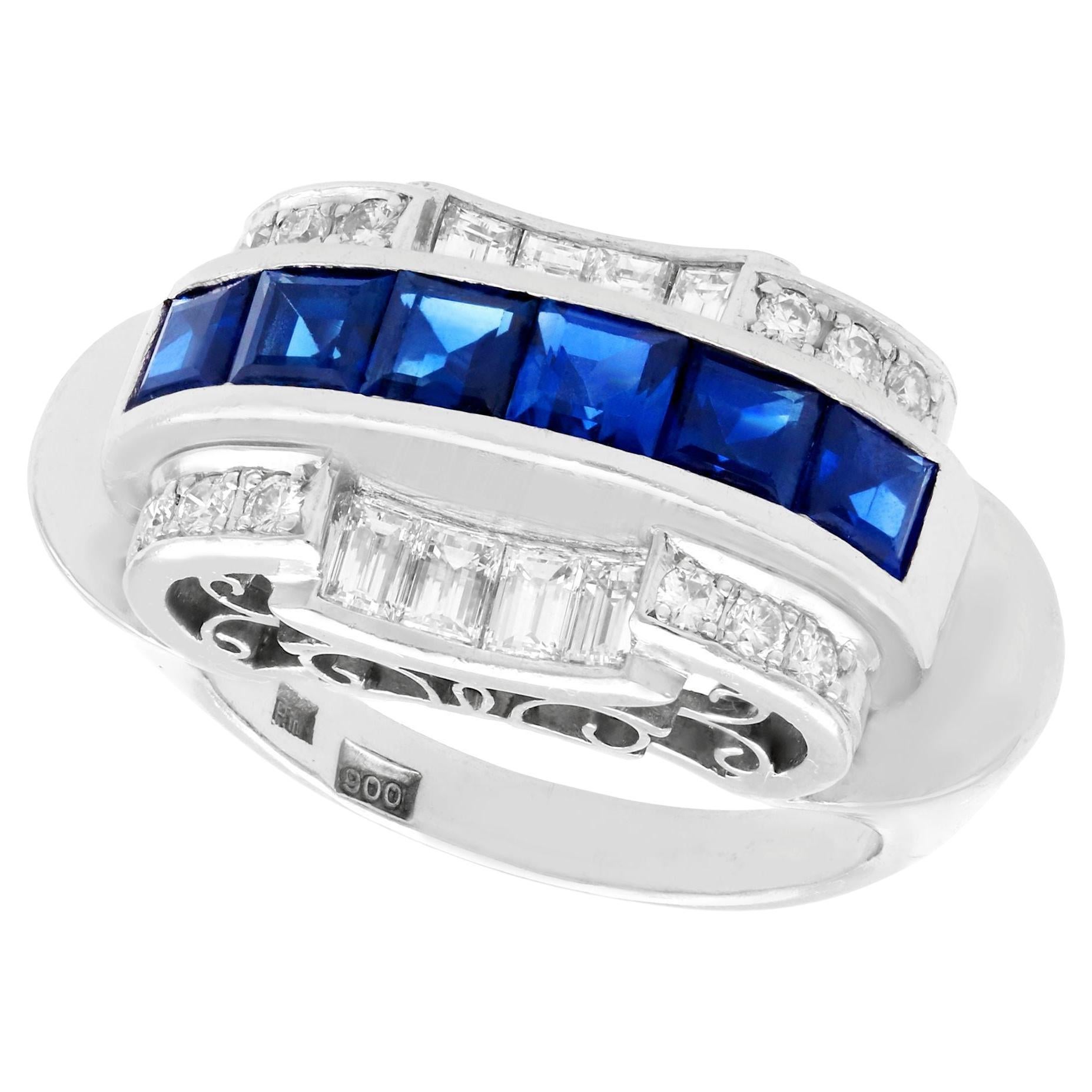 Antique Art Deco 1.20ct Sapphire and 0.96ct Diamond Platinum Dress Ring For Sale