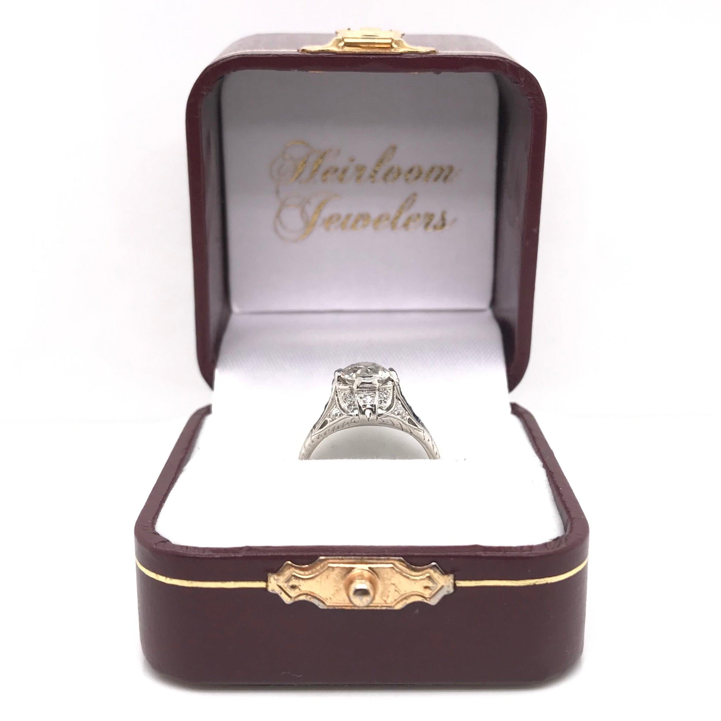 Antique Art Deco 1.25 Carat Diamond & Sapphire Filigree Solitaire Platinum Ring For Sale 5