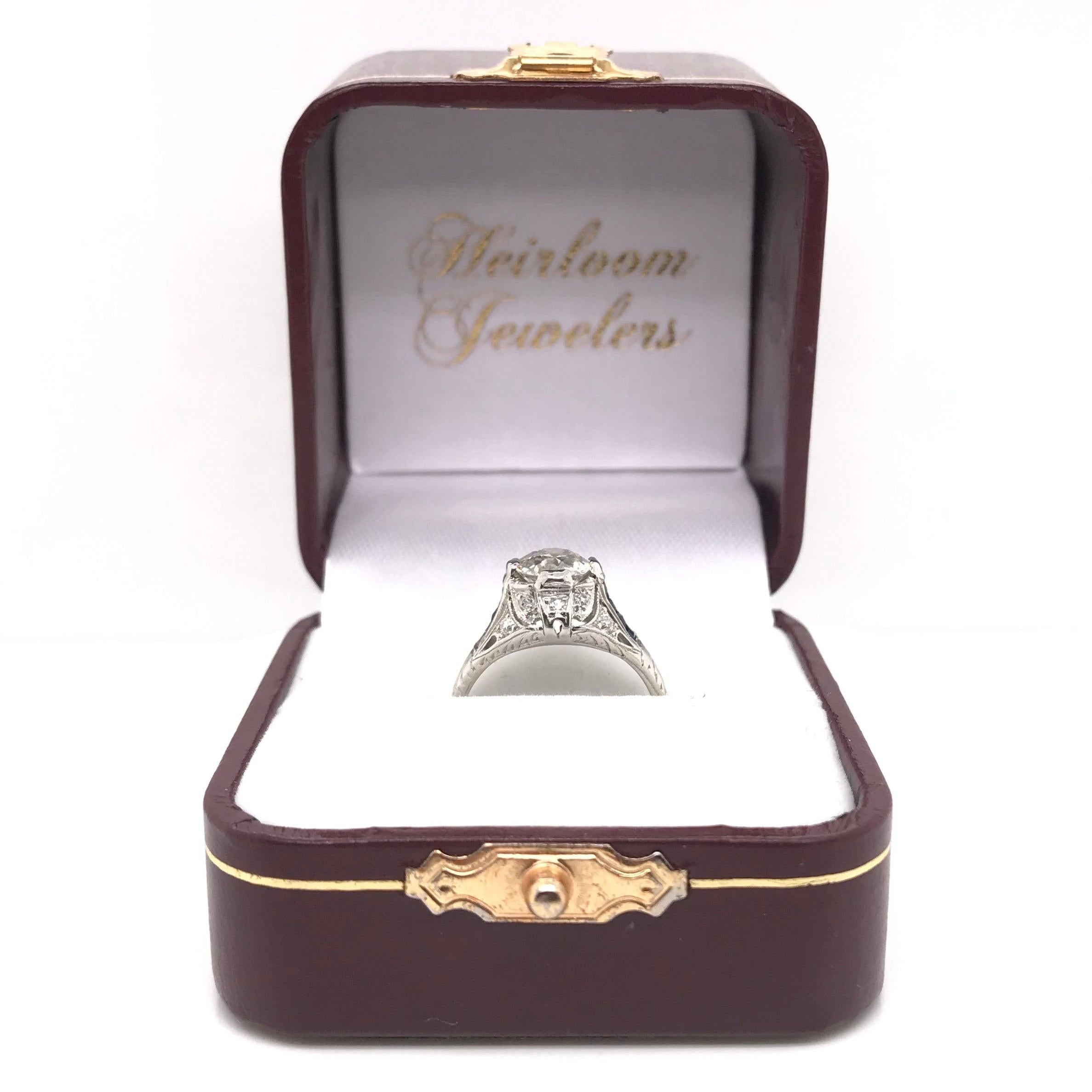 Antique Art Deco 1.25 Carat Diamond & Sapphire Filigree Solitaire Platinum Ring 5
