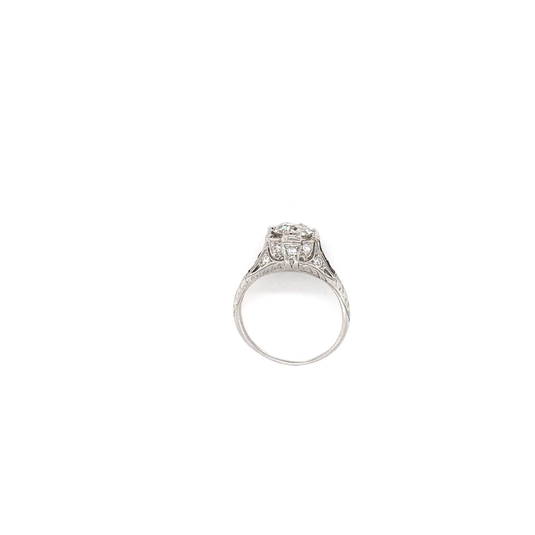 Women's Antique Art Deco 1.25 Carat Diamond & Sapphire Filigree Solitaire Platinum Ring For Sale