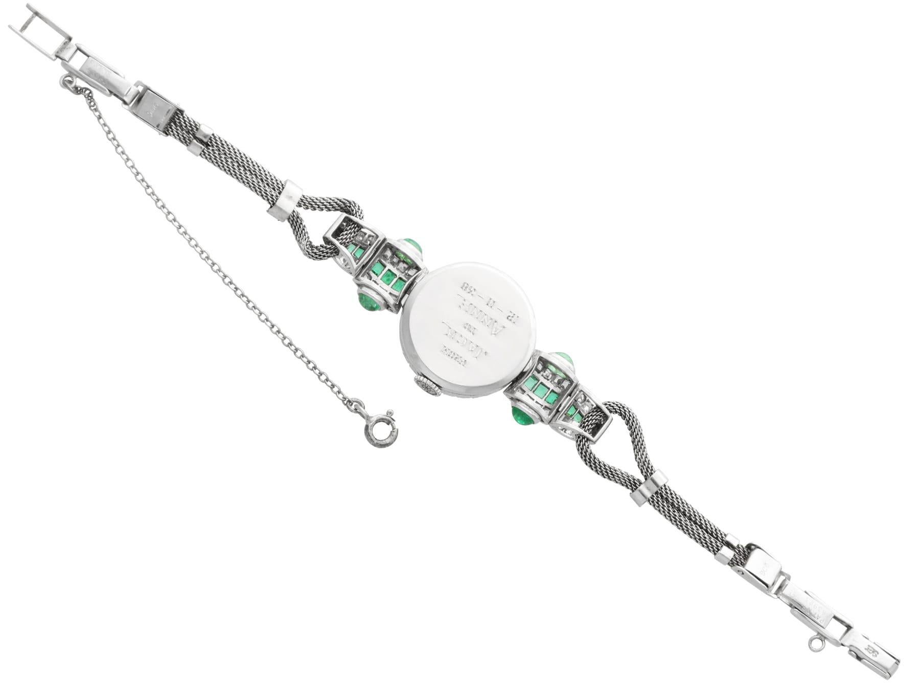 Antique Art Deco 1.25 Carat Emerald 2.02 Carats Diamond Watch in Platinum 5