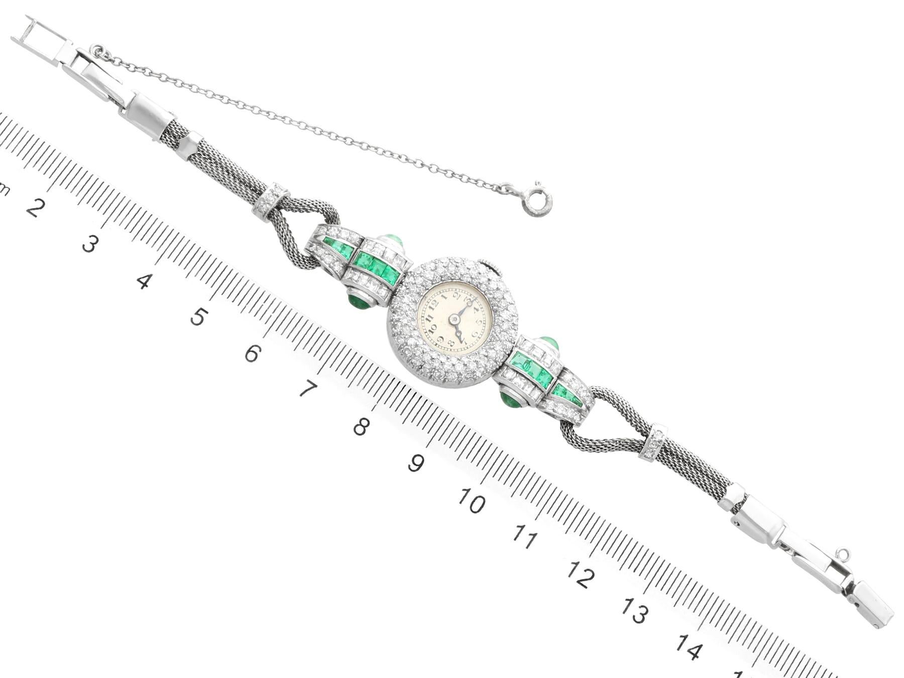 Antike Art-Déco-Uhr aus Platin mit 1,25 Karat Smaragd und 2,02 Karat Diamanten 5