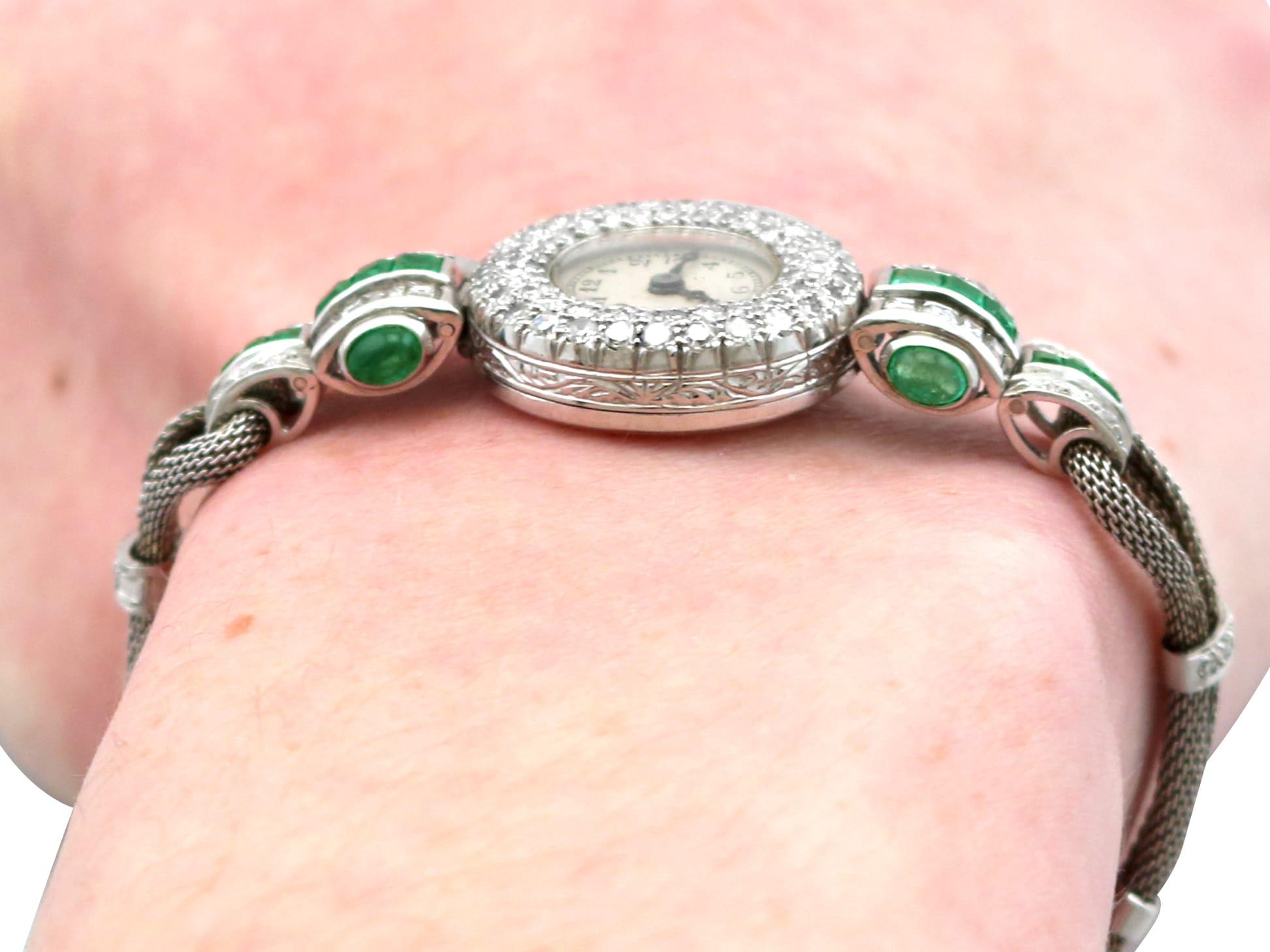 Antique Art Deco 1.25 Carat Emerald 2.02 Carats Diamond Watch in Platinum 11