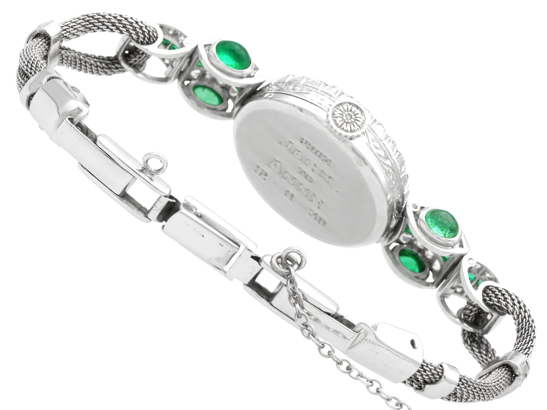 Antique Art Deco 1.25 Carat Emerald 2.02 Carats Diamond Watch in Platinum 2