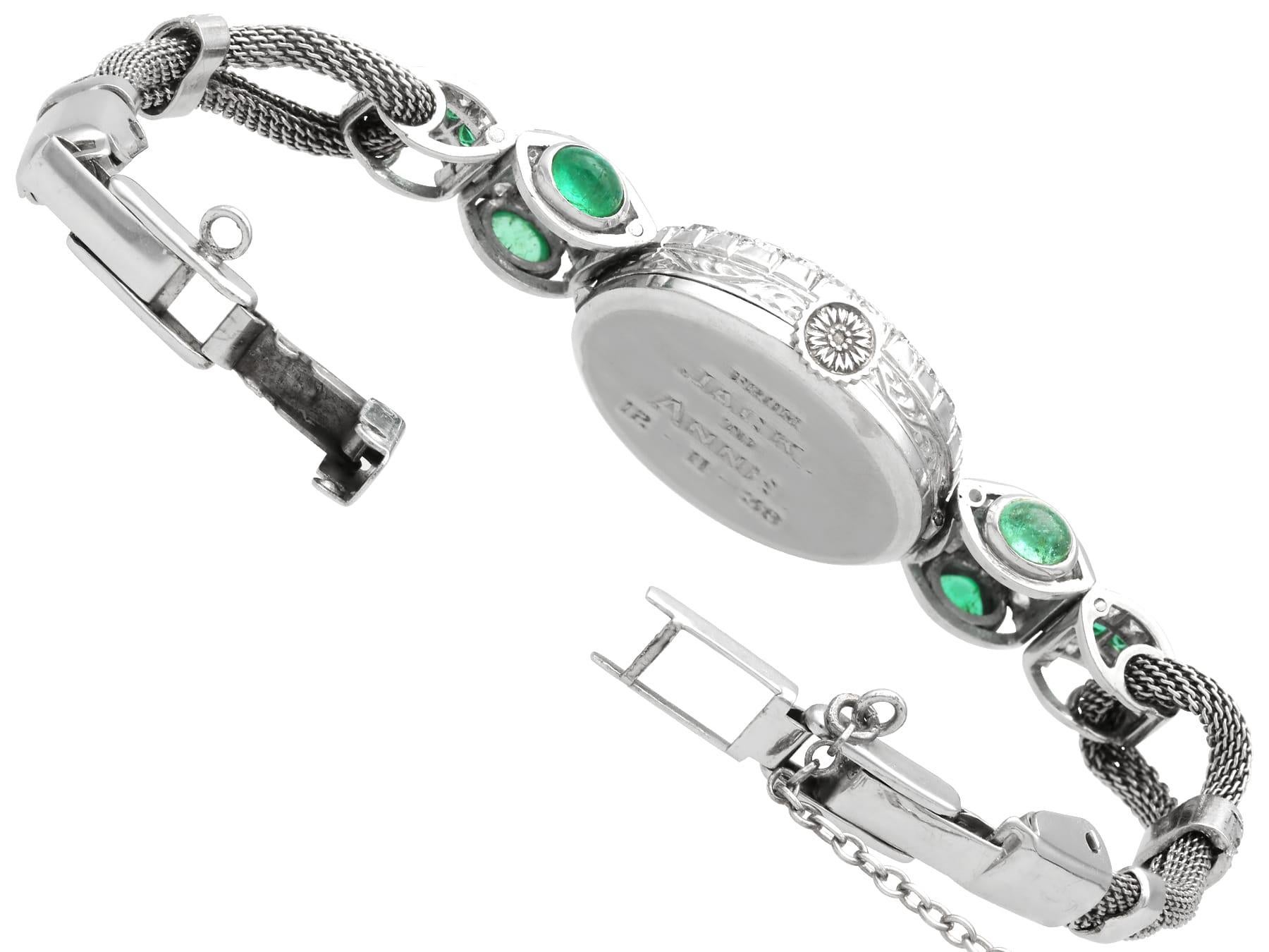 Antique Art Deco 1.25 Carat Emerald 2.02 Carats Diamond Watch in Platinum 3