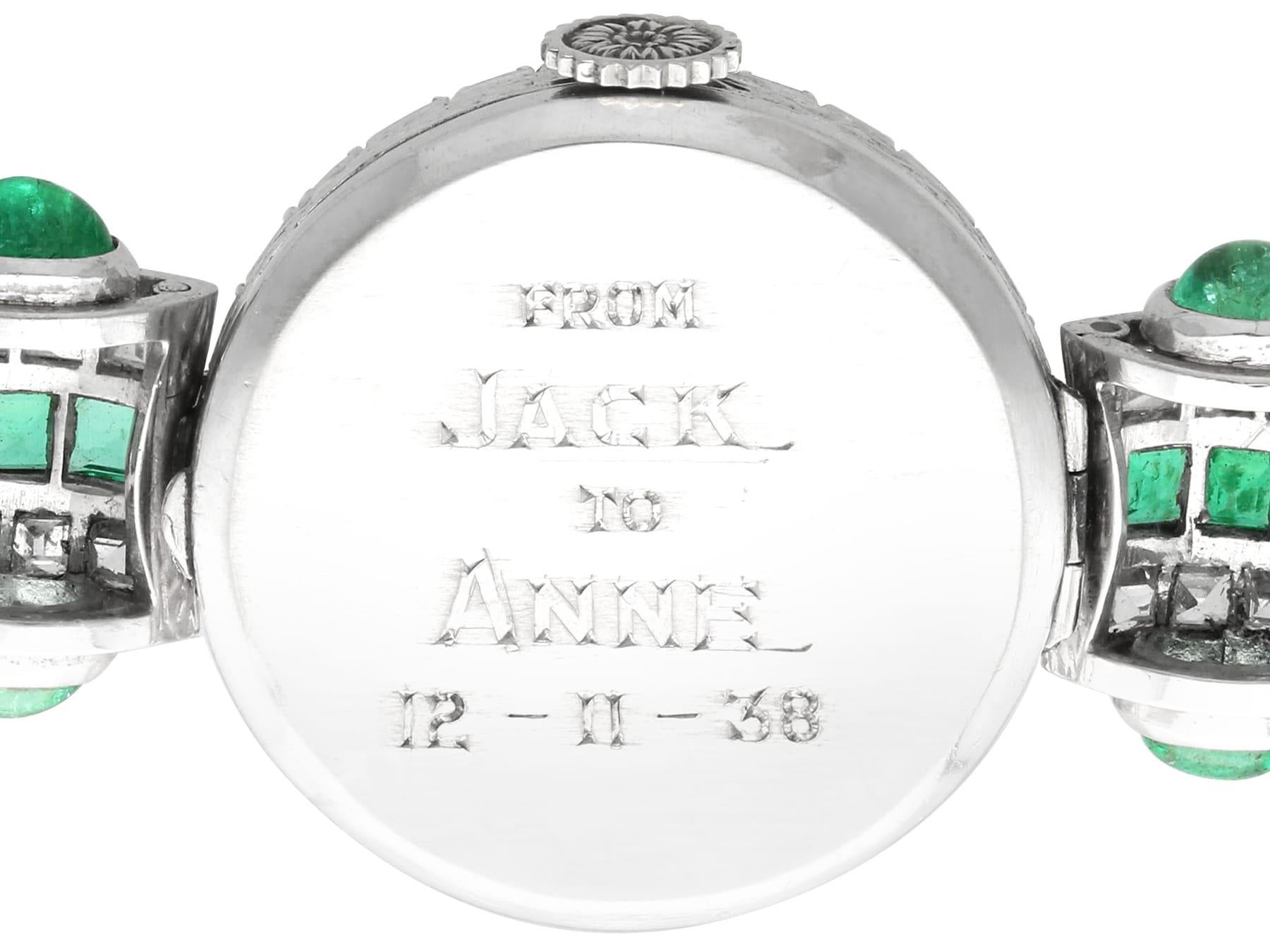 Antique Art Deco 1.25 Carat Emerald 2.02 Carats Diamond Watch in Platinum 4