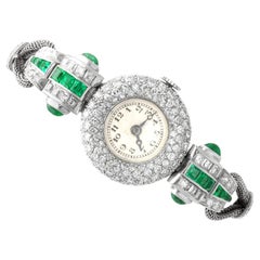 Vintage Art Deco 1.25 Carat Emerald 2.02 Carats Diamond Watch in Platinum