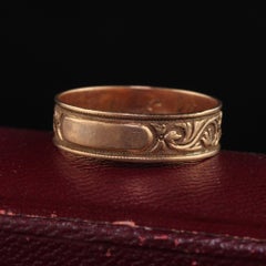 Antique Art Deco 12K Rose Gold Floral Engraved Wedding Band - Size 6 1/4