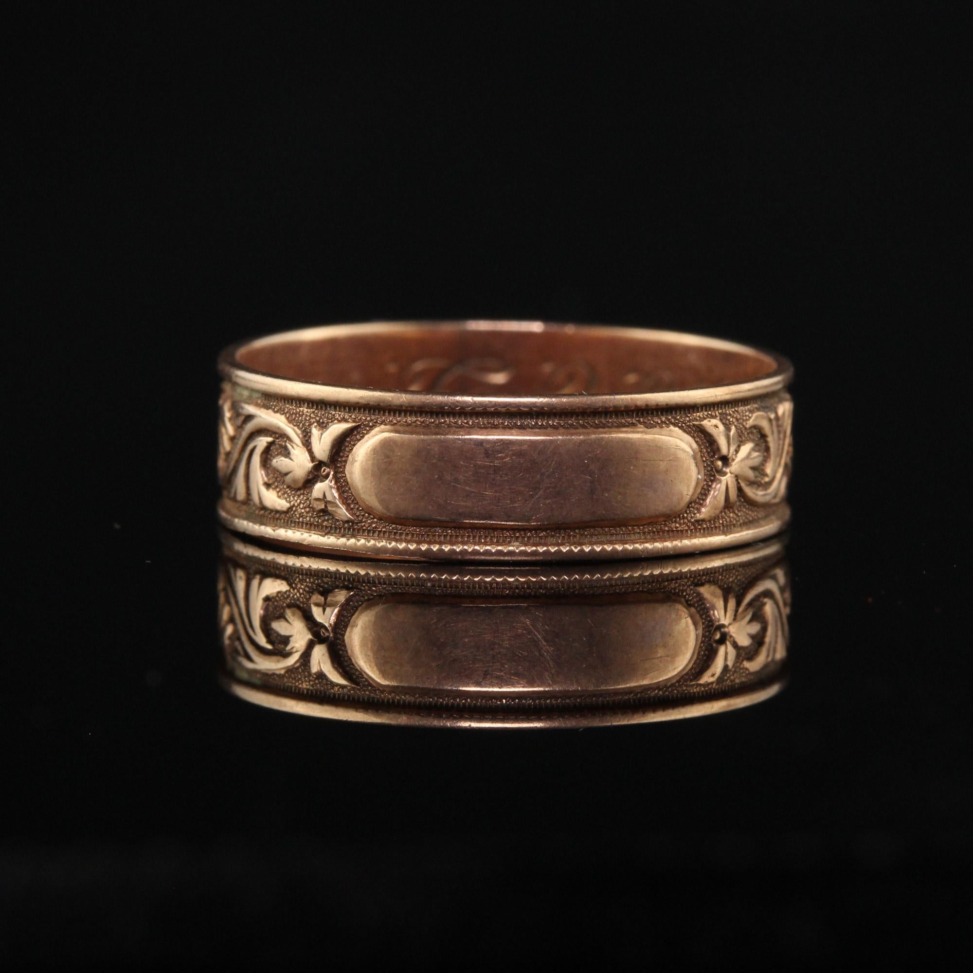 Antique Art Deco 12K Rose Gold Floral Engraved Wedding Band - Size 6 1/4 1