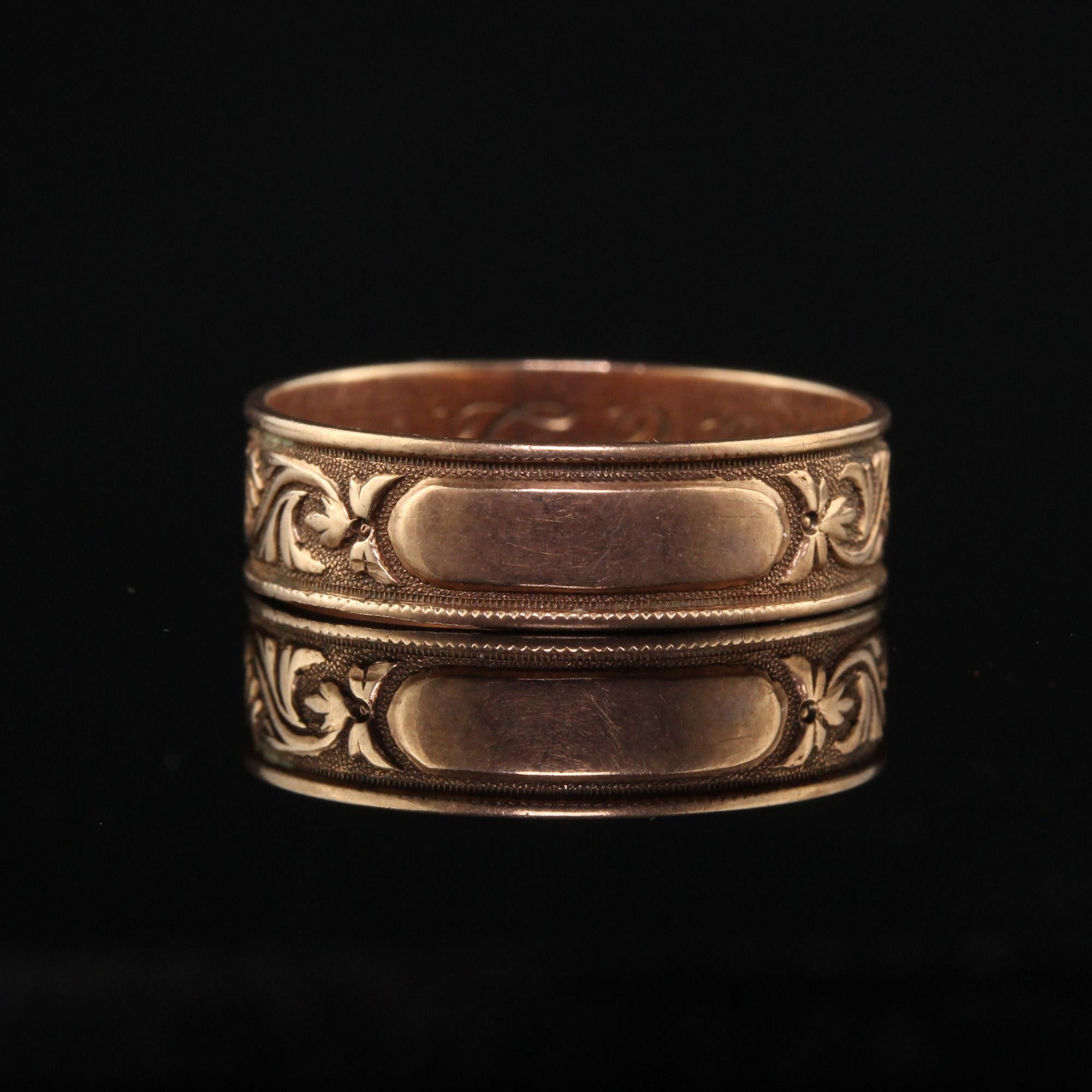 Antique Art Deco 12K Rose Gold Floral Engraved Wedding Band - Size 6 1/4 For Sale 1