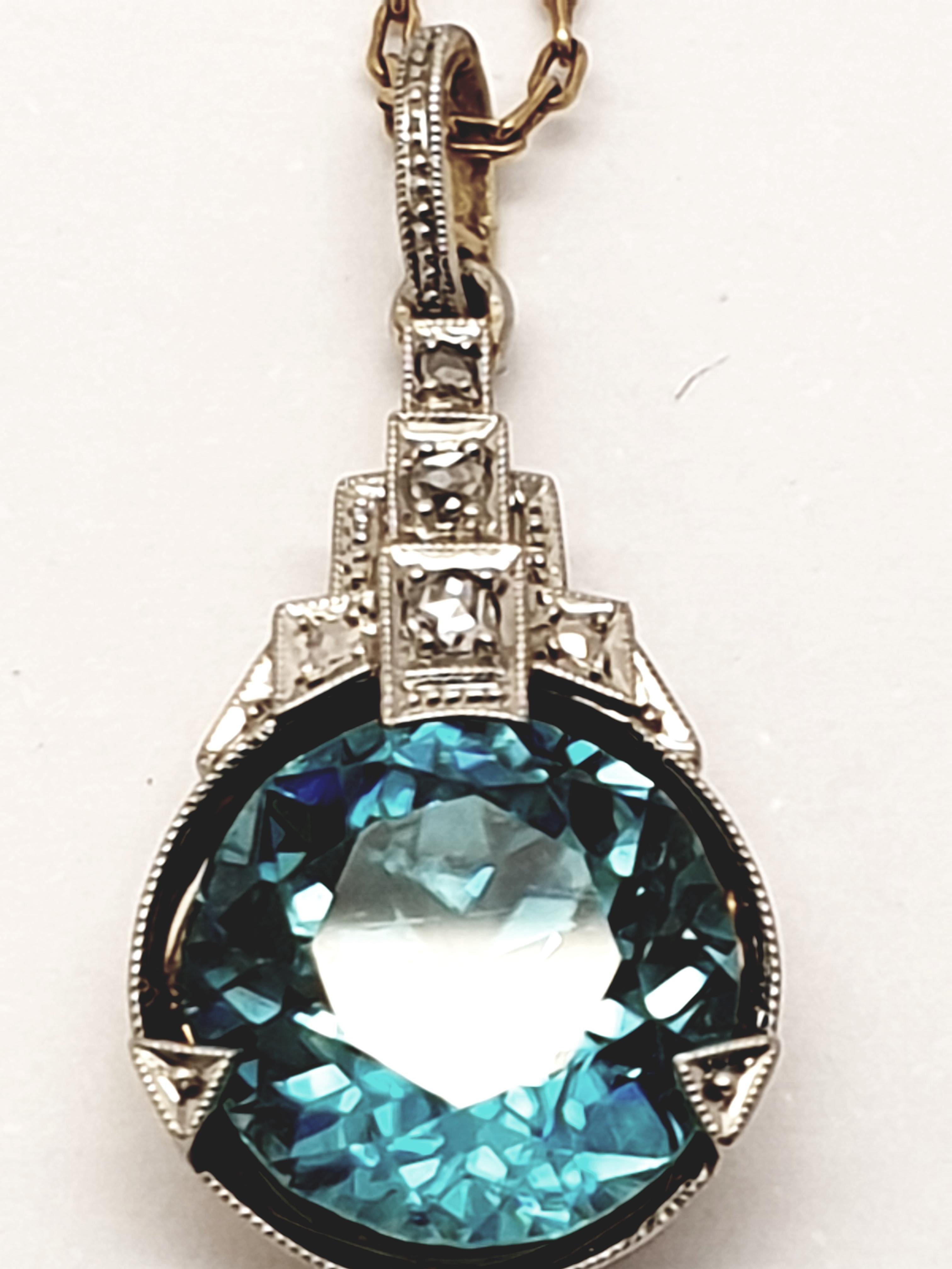Jewels By Lux 14k White Gold 7x5mm Blue Zircon Pendant