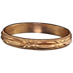Antique Art Deco 14 Karat Yellow Gold Engraved Wedding Band