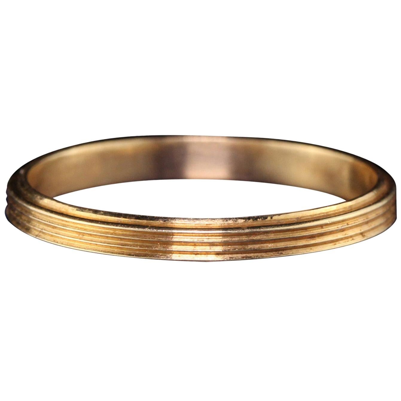 Antique Art Deco 14K Yellow Gold Engraved Wedding Band - Size 6 1/2 For Sale
