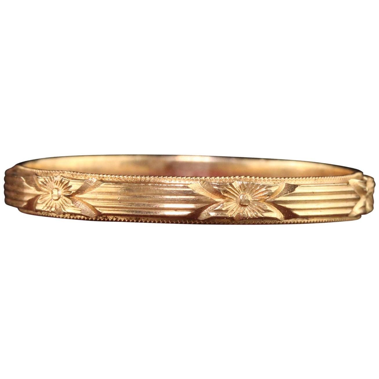 Antique Art Deco 14 Karat Yellow Gold Engraved Wedding Band