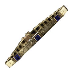 Antique Art Deco 14 Karat Yellow Gold Sapphire Bracelet