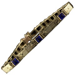 Antique Art Deco 14 Karat Yellow Gold Sapphire Bracelet