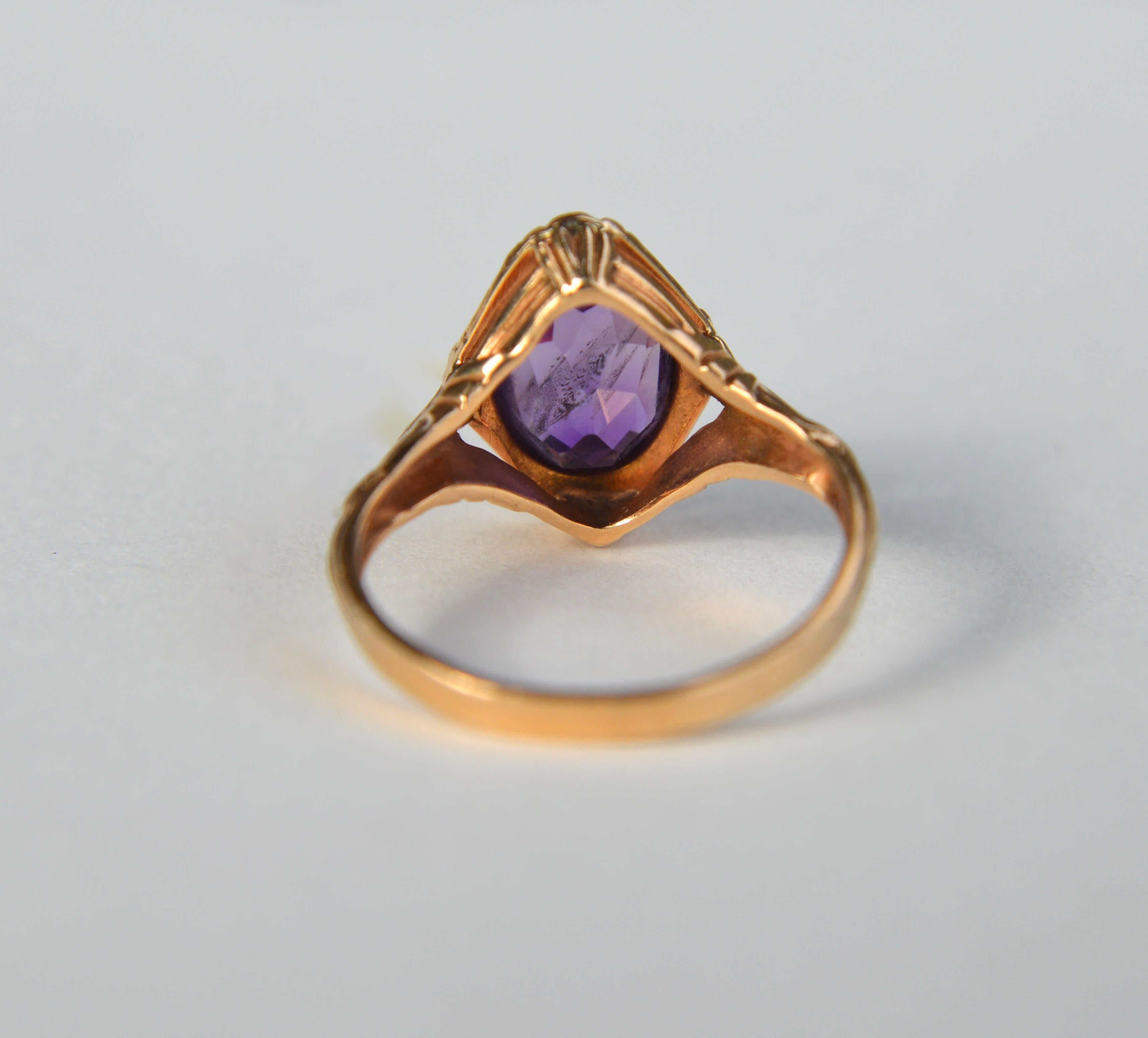 Antique Art Deco 1.41 Carat Amethyst 14 Karat Rose Gold Engagement Ring (Ovalschliff)
