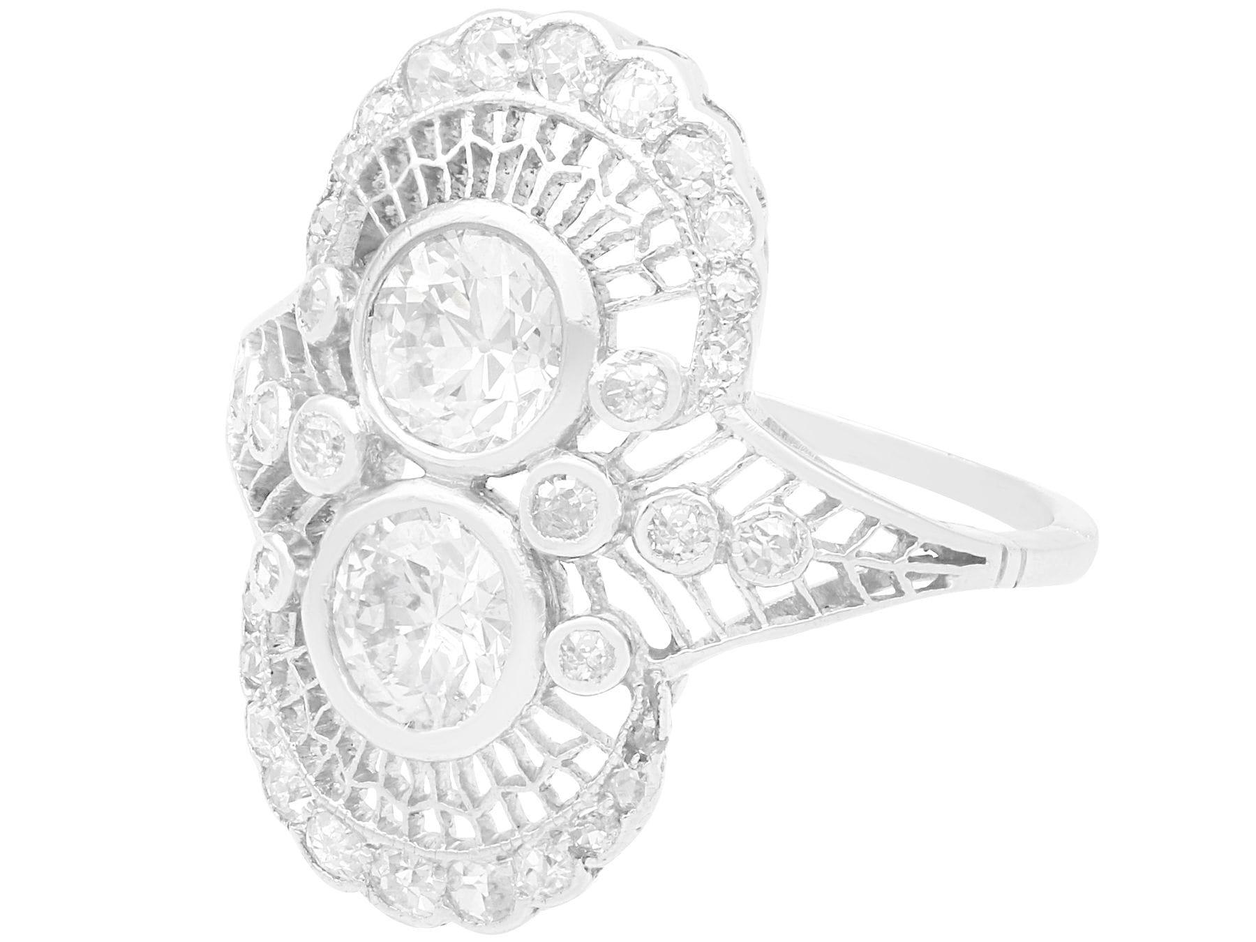 Old European Cut Art Deco 1.43ct Diamond and Platinum Dress Ring For Sale