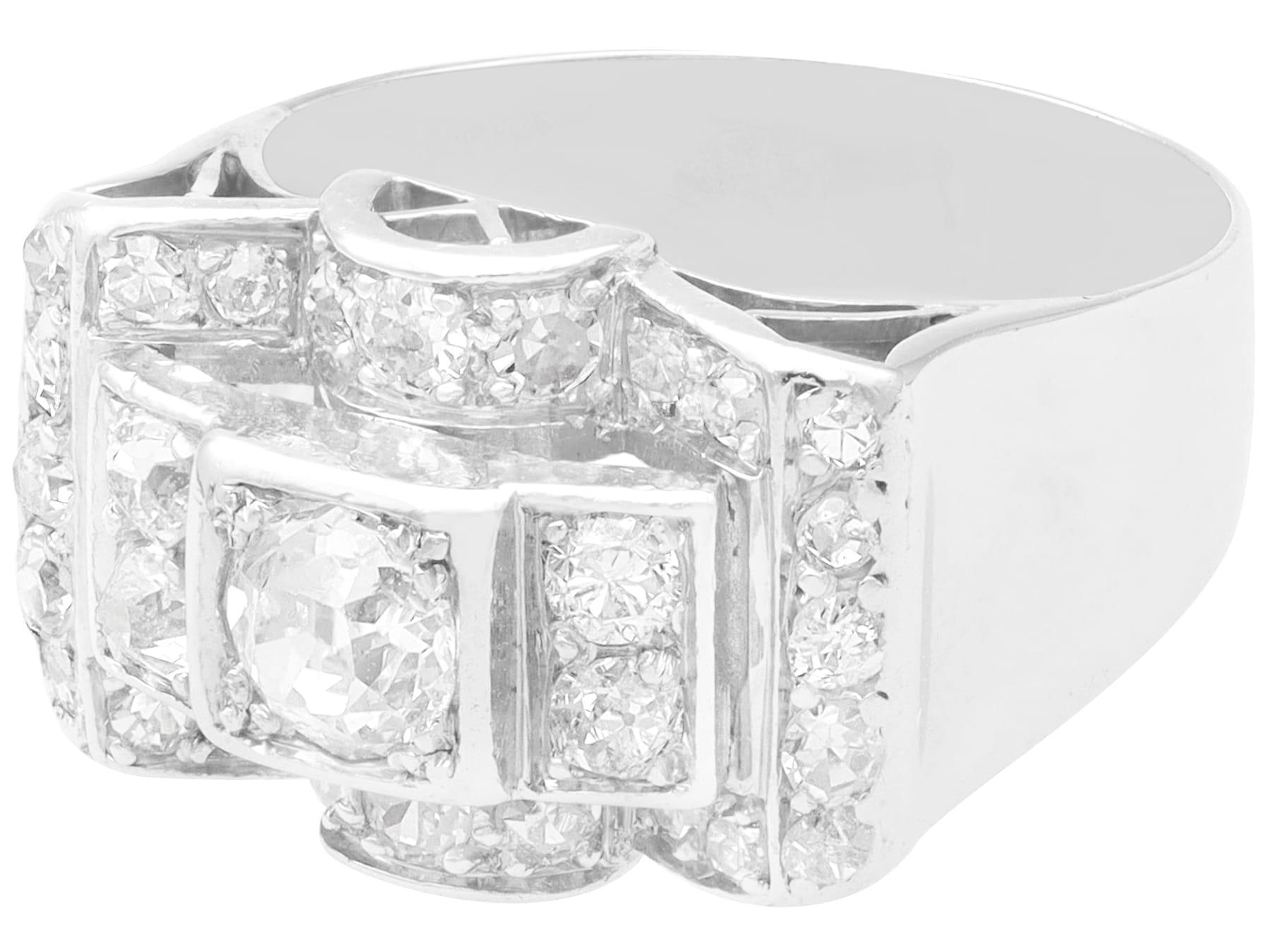 Old European Cut Antique Art Deco 1.45 Carat Diamond and White Gold Cocktail Ring For Sale