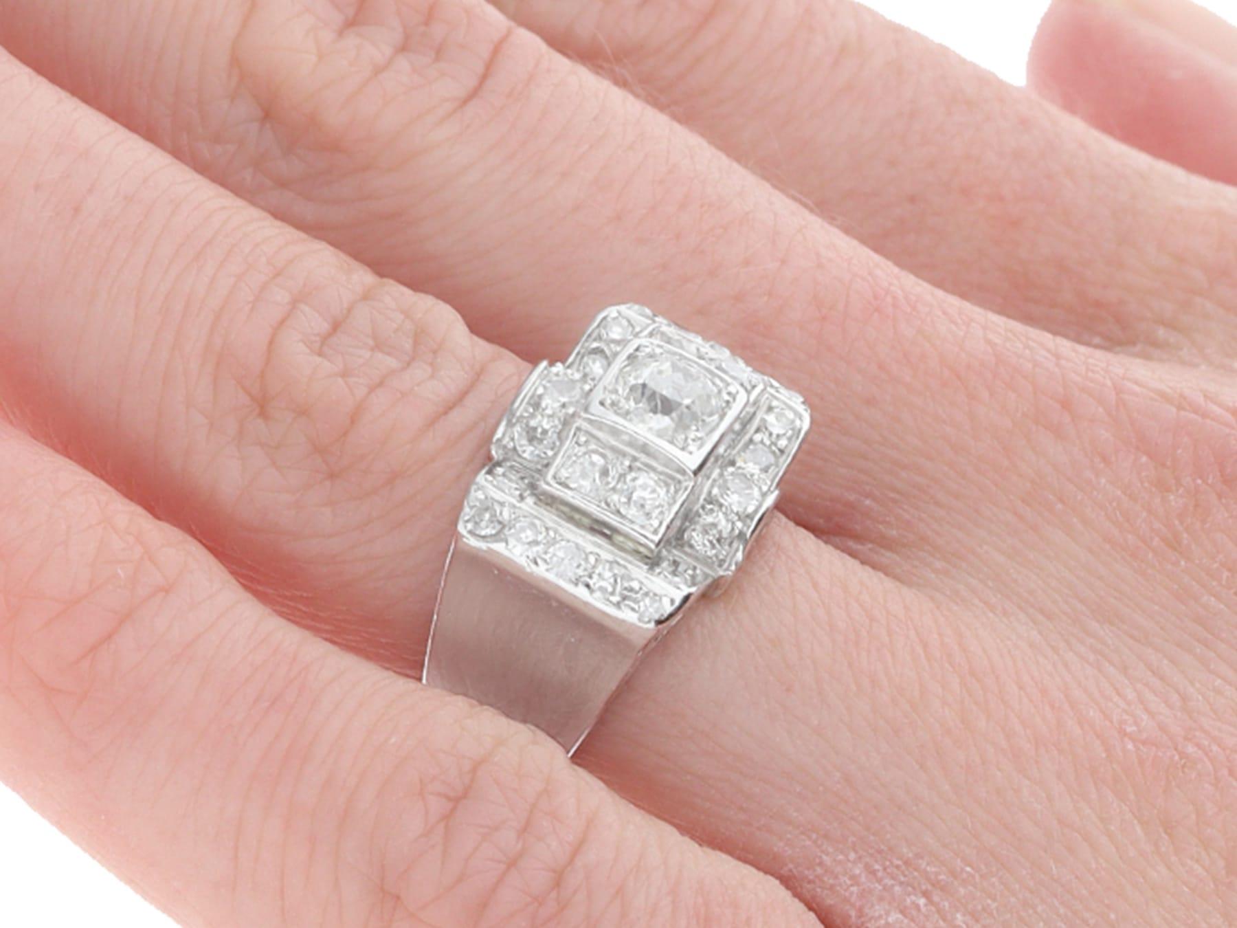 Antique Art Deco 1.45 Carat Diamond and White Gold Cocktail Ring For Sale 2