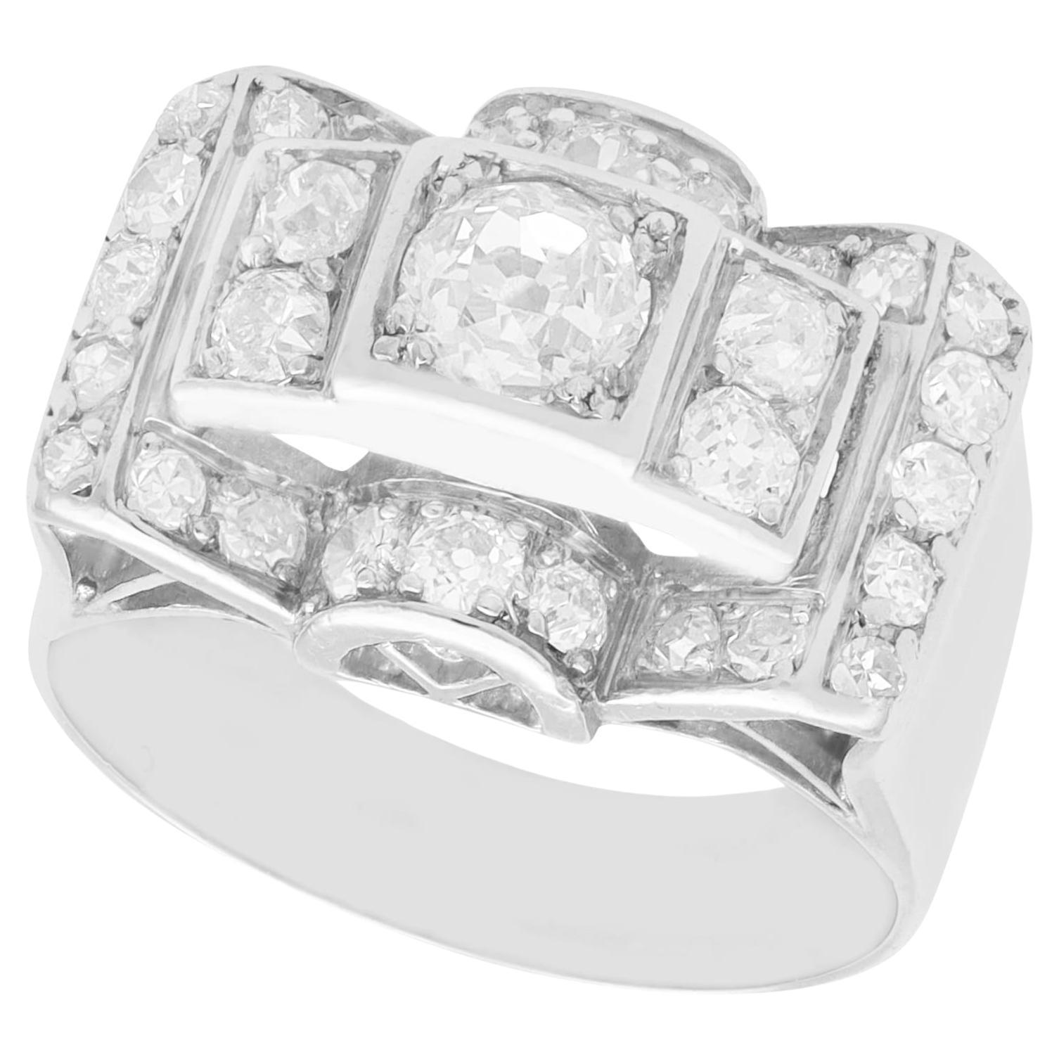 Antique Art Deco 1.45 Carat Diamond and White Gold Cocktail Ring For Sale