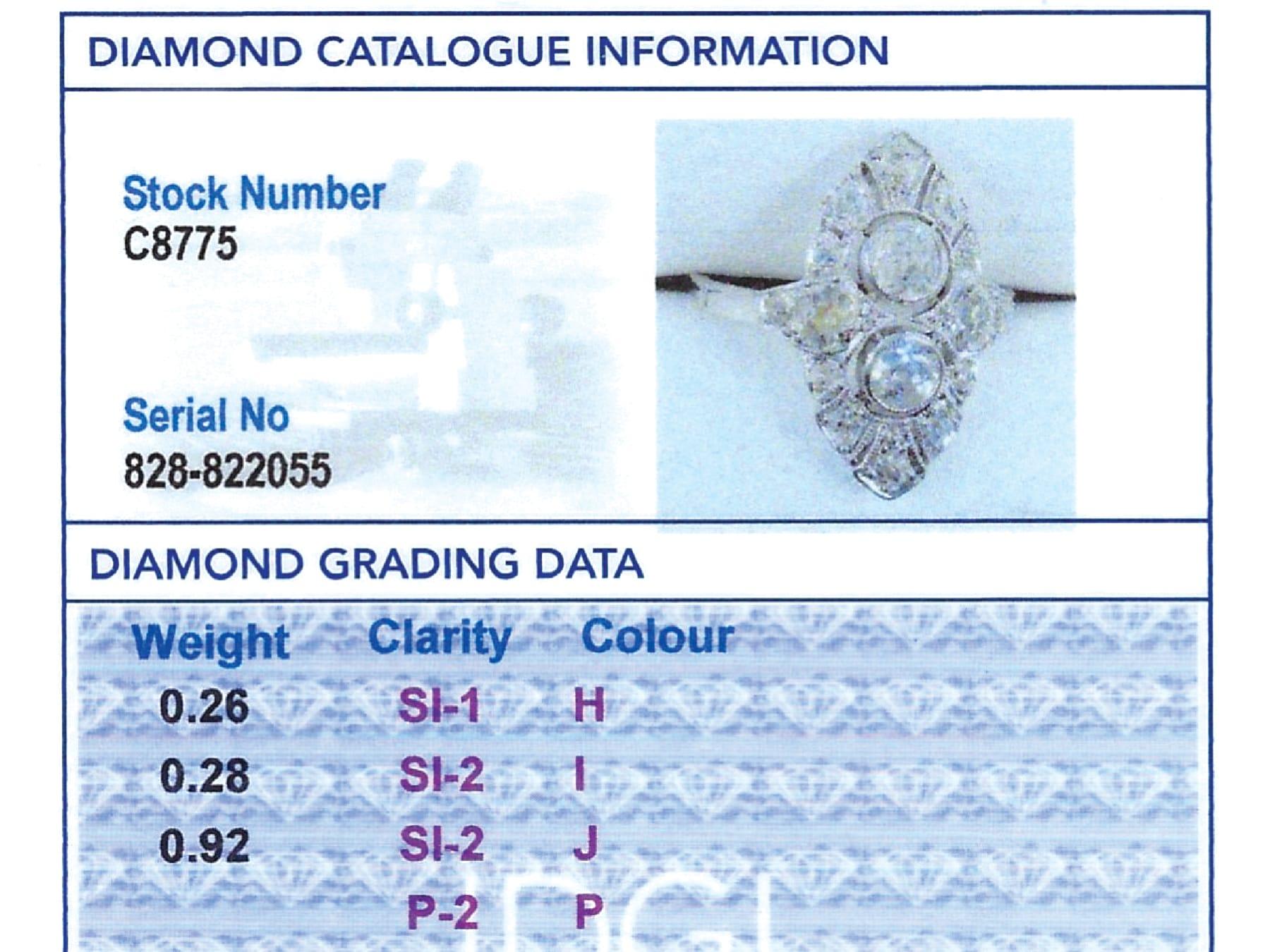 Antique Art Deco 1.46Ct Diamond and Platinum Dress Ring Circa 1920 For Sale 5