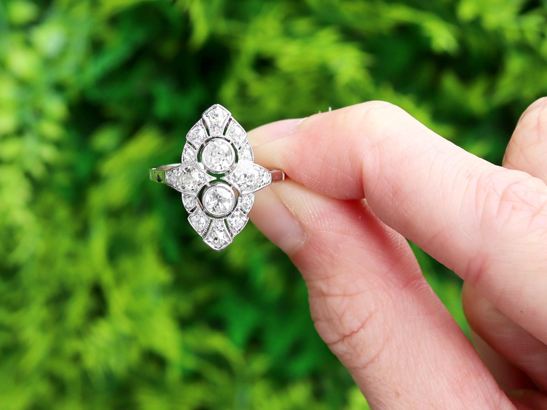 A stunning, fine and impressive antique 1920's 1.46 carat diamond and platinum marquise-shaped dress ring; part of our diverse antique diamond rings collection.

This stunning, fine and impressive antique diamond ring has been crafted in