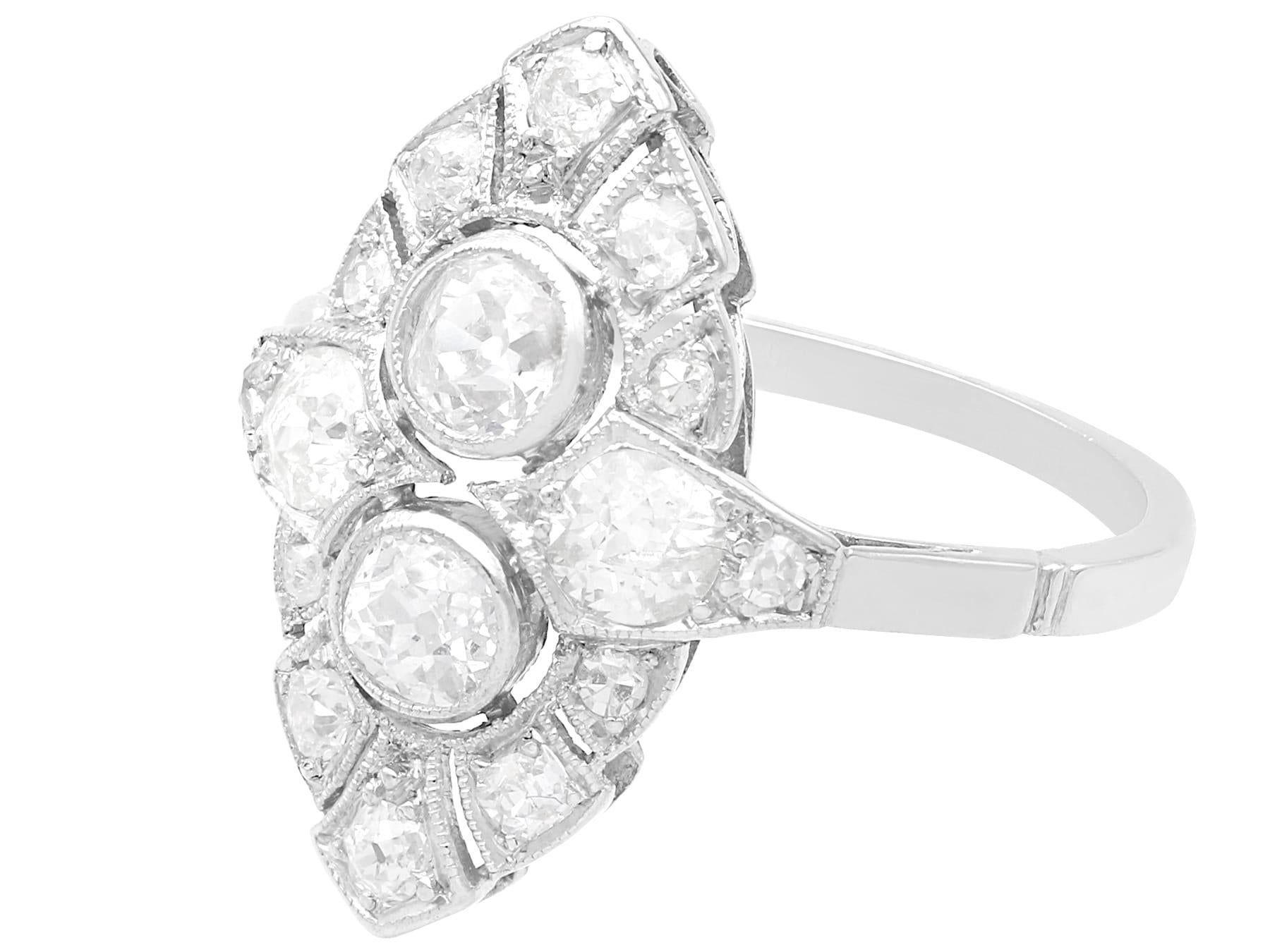 Antique Art Deco 1.46Ct Diamond and Platinum Dress Ring Circa 1920 In Excellent Condition For Sale In Jesmond, Newcastle Upon Tyne