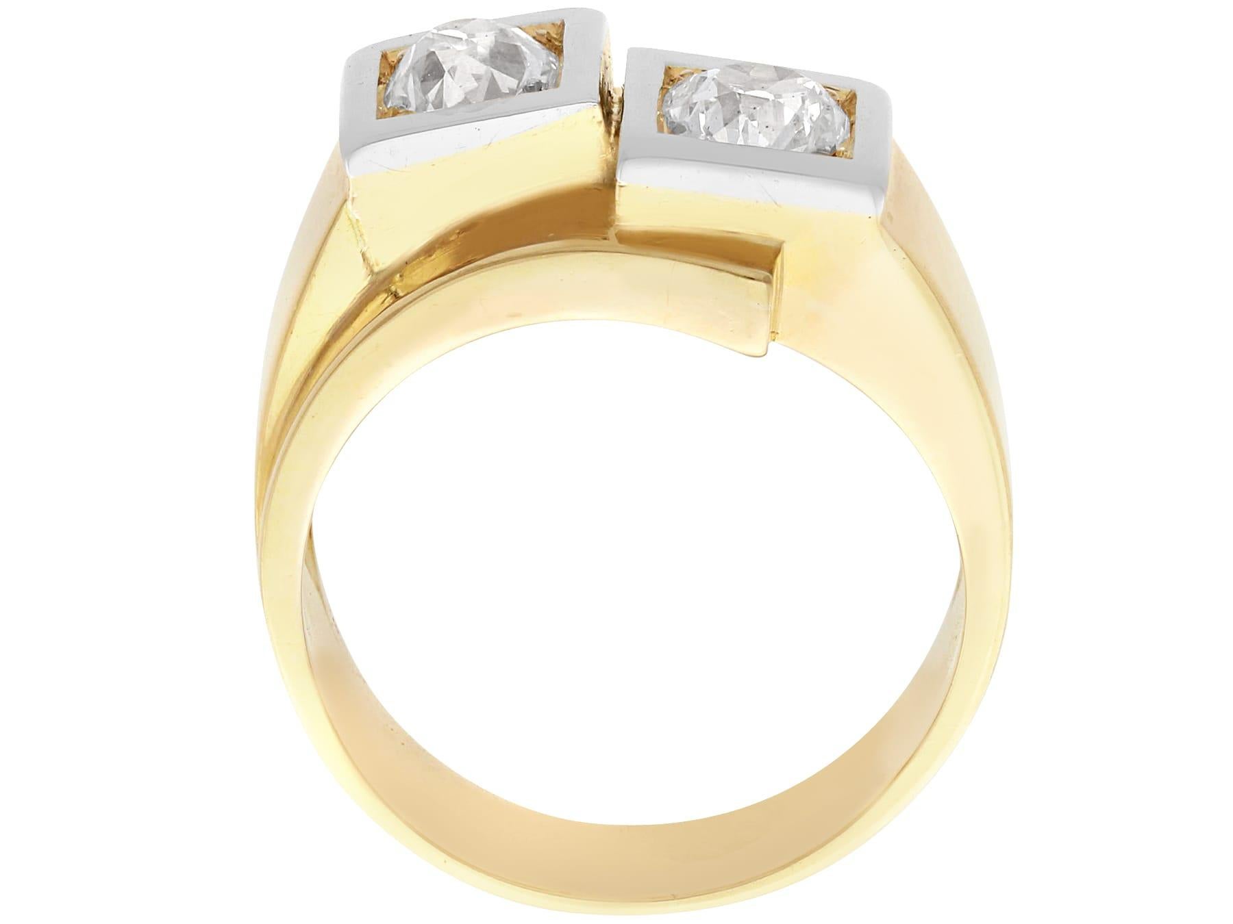 Art Deco 1.47ct Diamond and 18k Yellow Gold Dress Ring For Sale 1