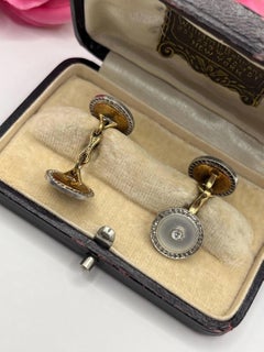 Antique Art Deco 14ct Gold Pearl & Diamond Cufflinks