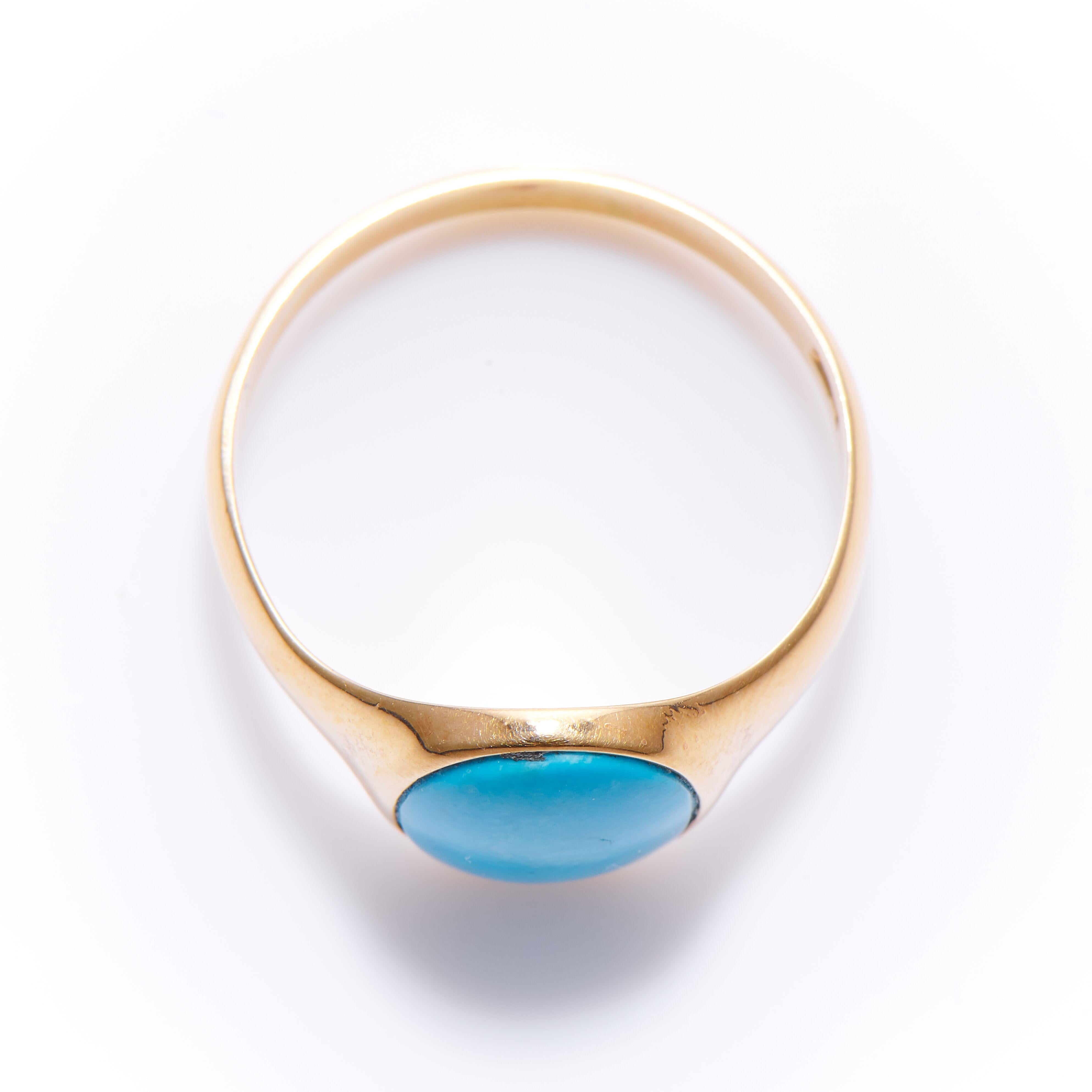 Oval Cut Antique, Art Deco, 14 Carat Yellow Gold, Oval Turquoise Signet Ring