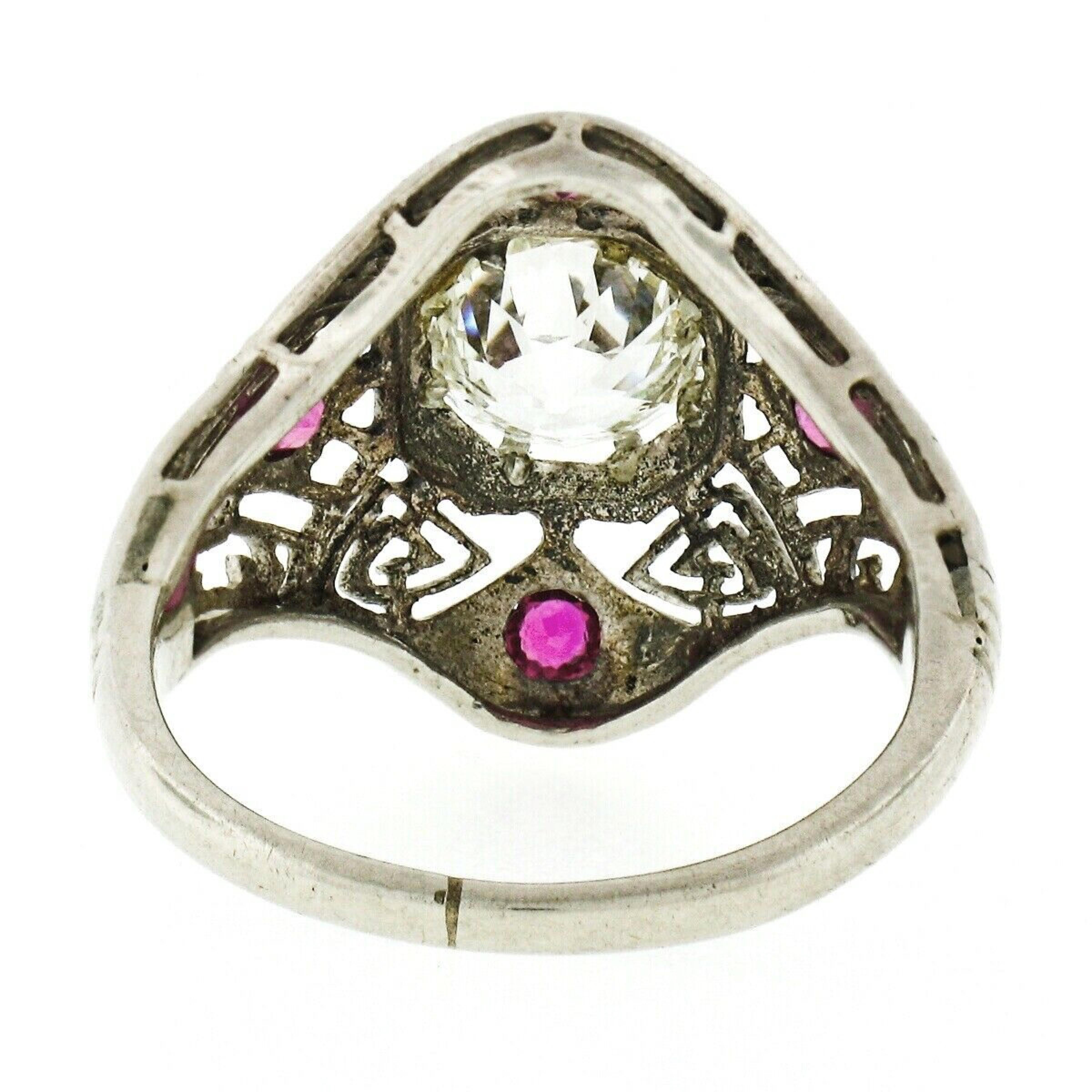 Antique Art Deco 14k Gold 1.01ct GIA Old European Diamond Open Engagement Ring For Sale 3