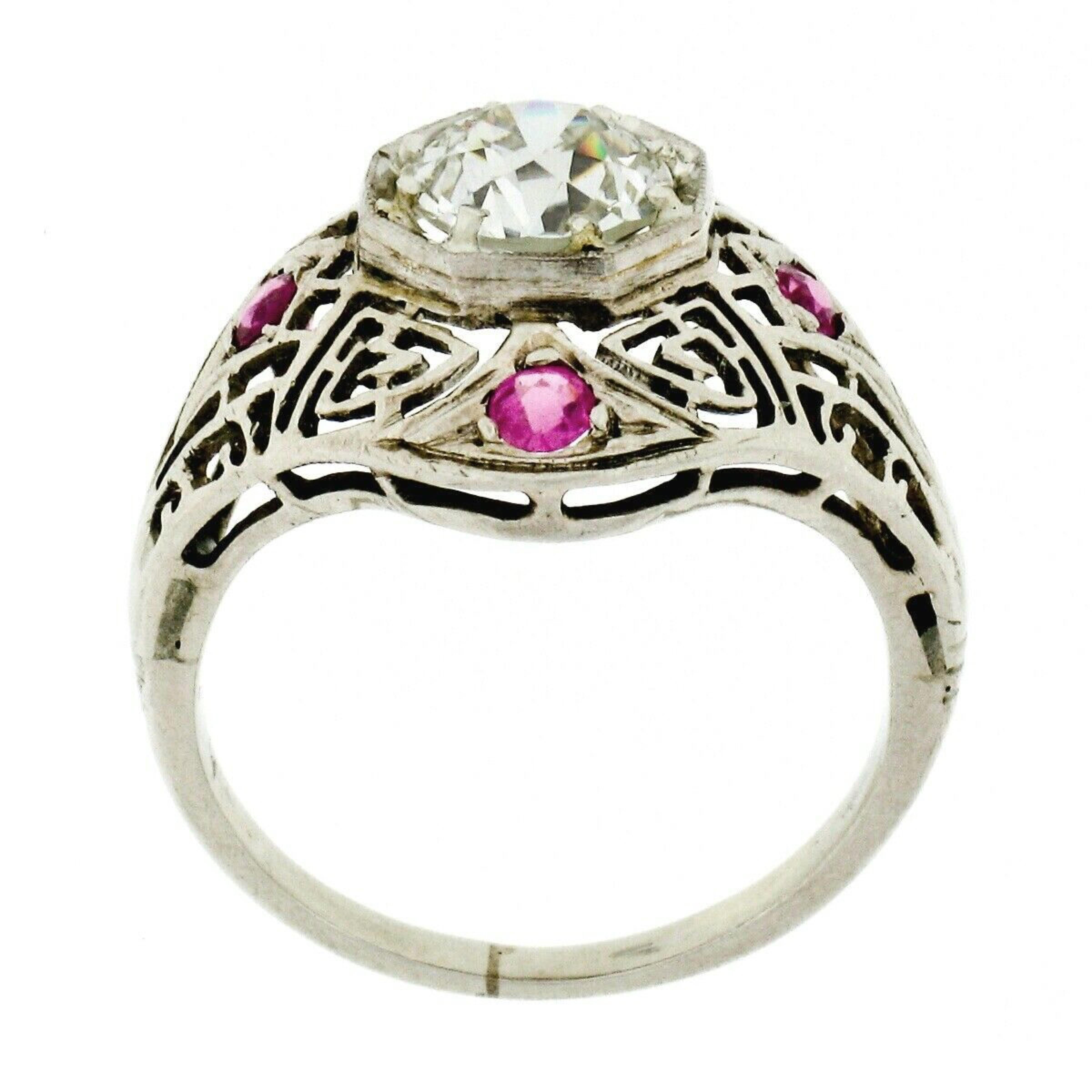 Antique Art Deco 14k Gold 1.01ct GIA Old European Diamond Open Engagement Ring For Sale 4